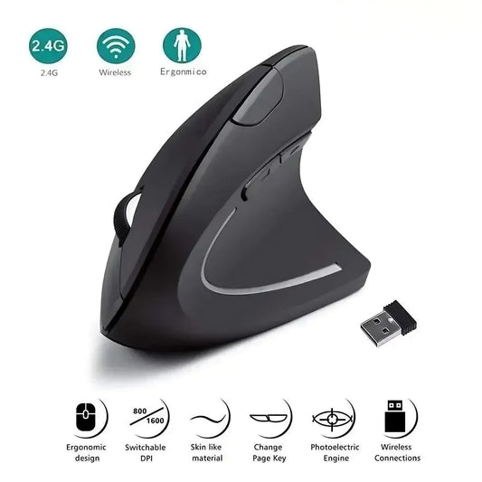 Vertical Ergonomic Wireless Mouse – Upright Design, USB Nano Receiver & Adjustable DPI