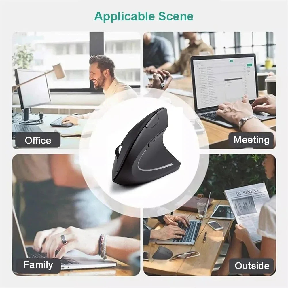 Vertical Ergonomic Wireless Mouse – Upright Design, USB Nano Receiver & Adjustable DPI