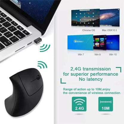 Vertical Ergonomic Wireless Mouse – Upright Design, USB Nano Receiver & Adjustable DPI